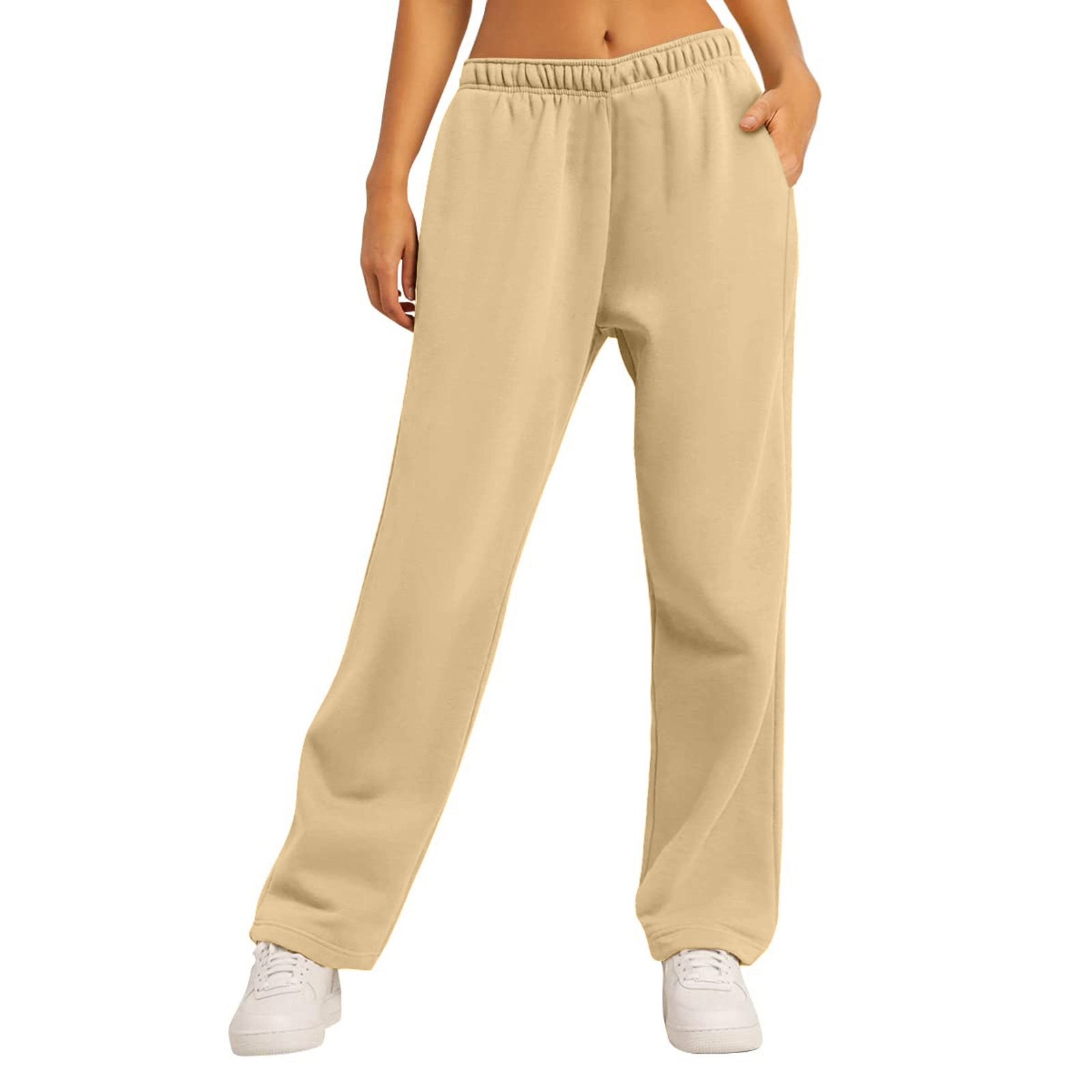 thumbnail image 2 of Pantalones de chándal con forro polar para mujer: cintura alta, pierna ancha y bolsillos; poliéster ligero para primavera/otoño; diseño con lazo delantero; informal/trabajo/yoga; tallas S-XXL., 2 of 7